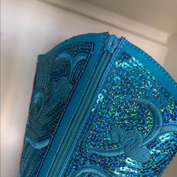 Elegant Turquoise Heeled Boots - Picture 3 of 8